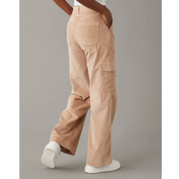 American Eagle baggy wide leg cords pants tan size 0 regular - Picture 1 of 16